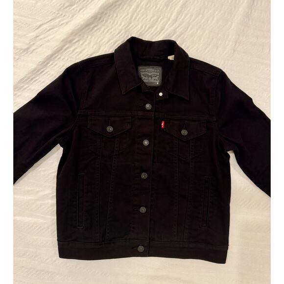 Levi’s Trucker Jacket Women’s Medium Black Denim Y2k 90s Grunge - Picture 4 of 16